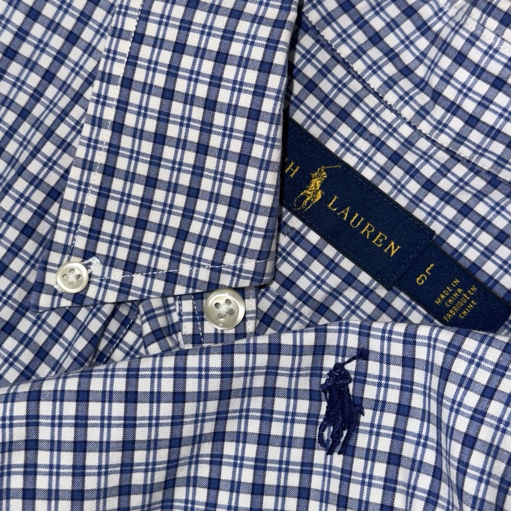 Polo Ralph Lauren Long Sleeve Button Down Oxford Shirt Men's L Blue White Plaid